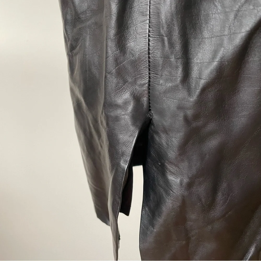 Milly Black Calf Leather Knee Length Back Vent Pencil Skirt Size 4